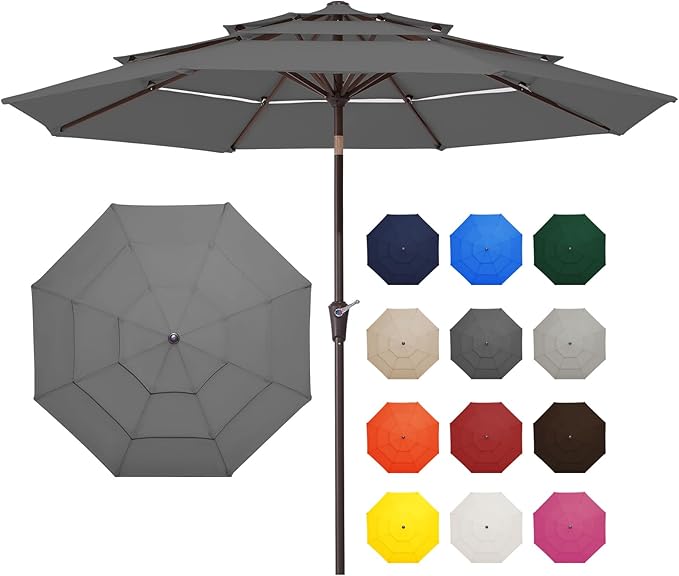 9FT 3 Tier Patio Umbrella Outdoor Market Umbrella Table Umbrellas Sunbrella
