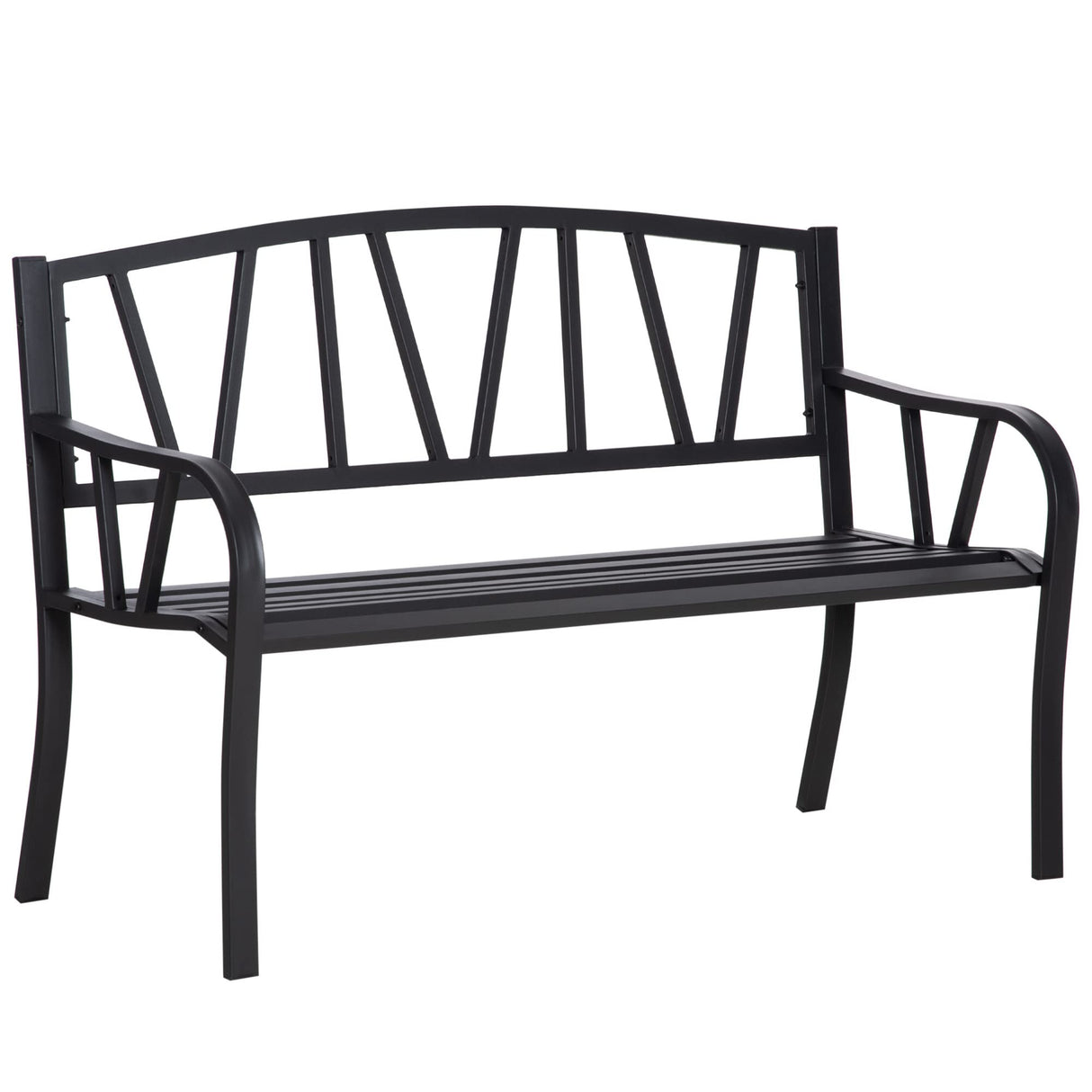 50" Outdoor Bench, Metal Garden Bench with V-Shaped Pattern Backrest, Porch Bench