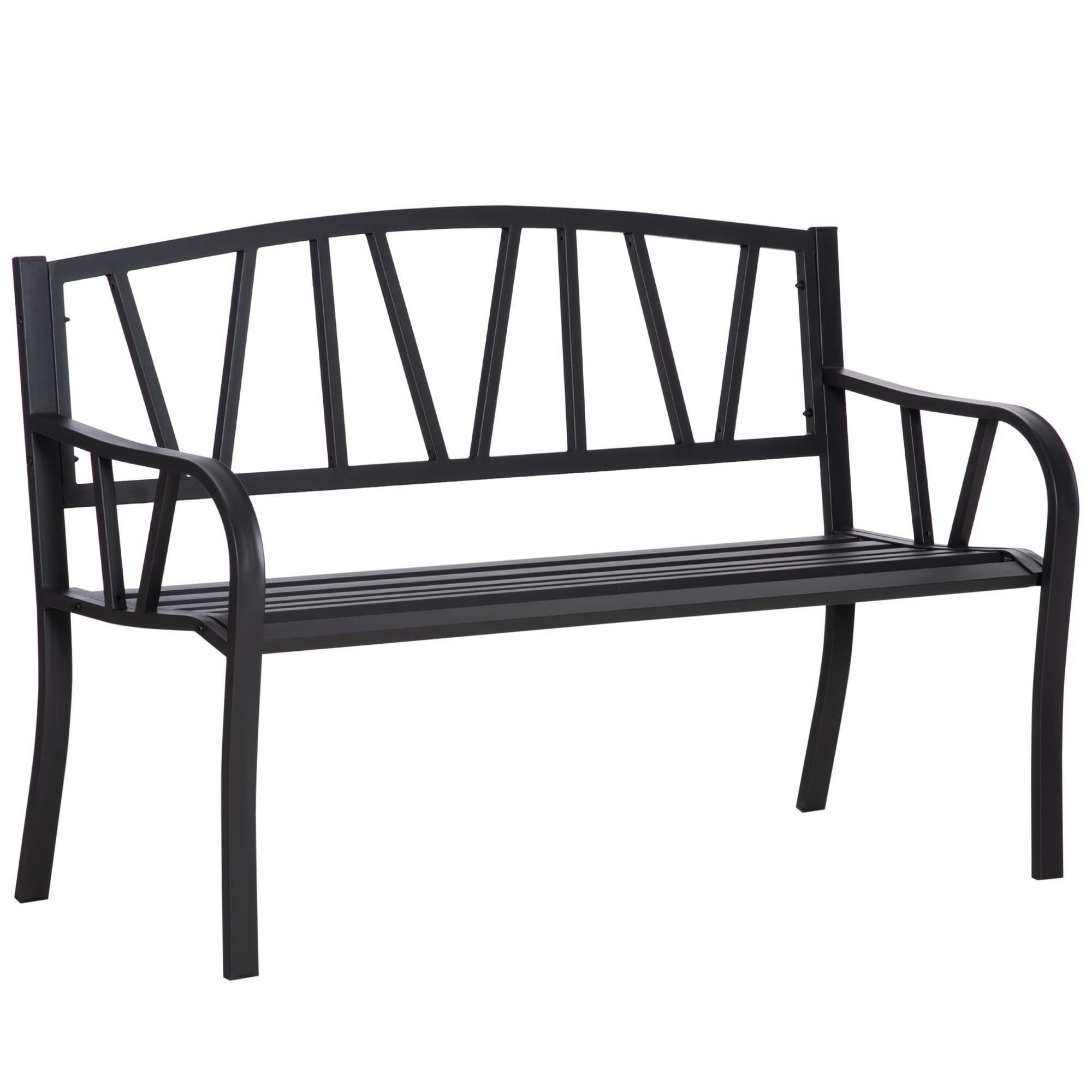 50" Outdoor Bench, Metal Garden Bench with V-Shaped Pattern Backrest, Porch Bench