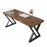 Solid Wood Desk 55 inches Wide Home Office Desk,Metal Modern Industrial Writing Table