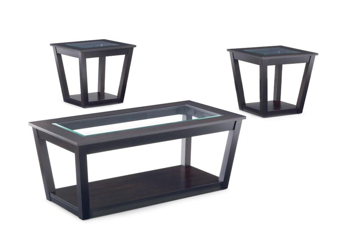 3Pc Glass top Black Cocktail Living Room Coffee & End Table Set