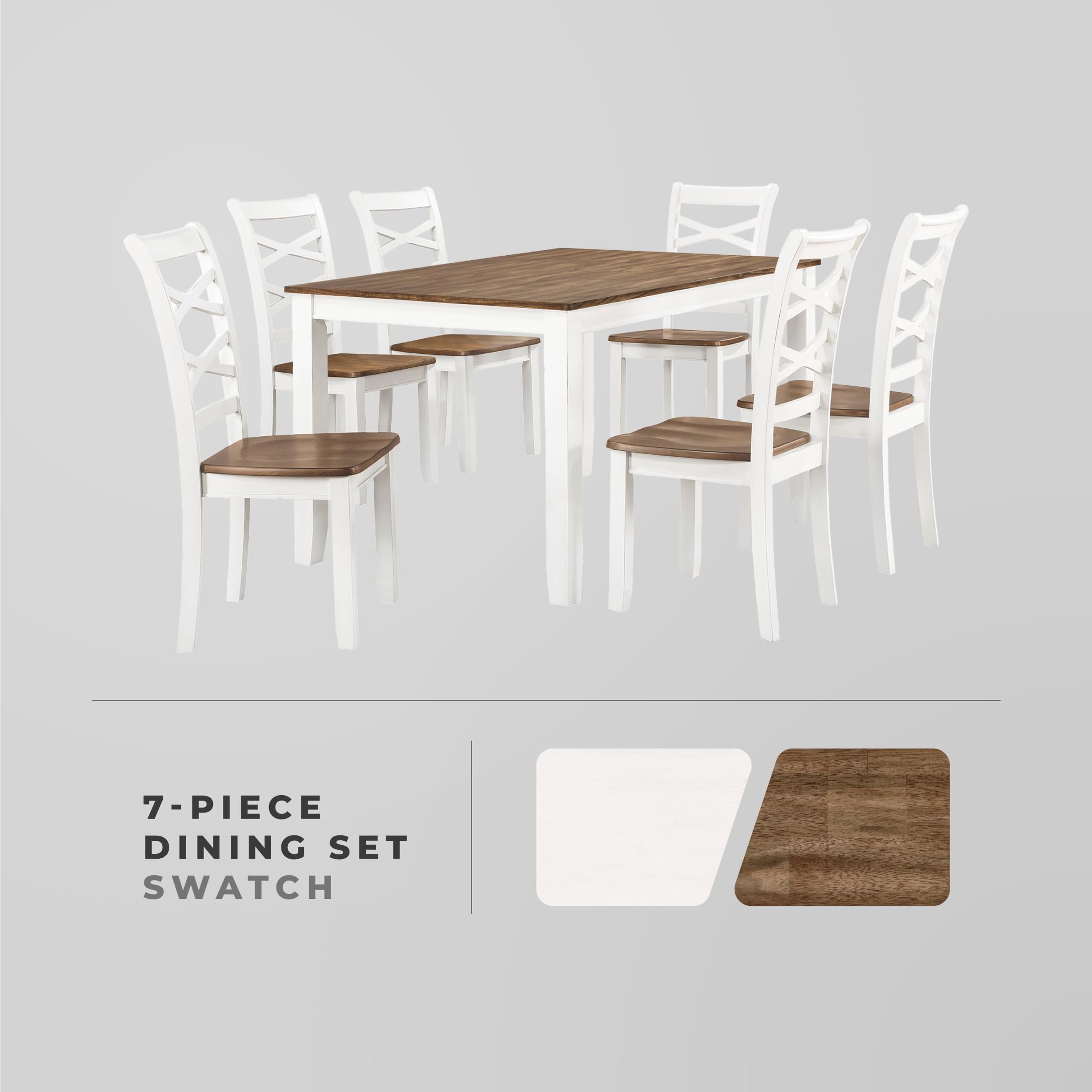 7-Piece Farmhouse Dining Table Set with Cross Back Chairs