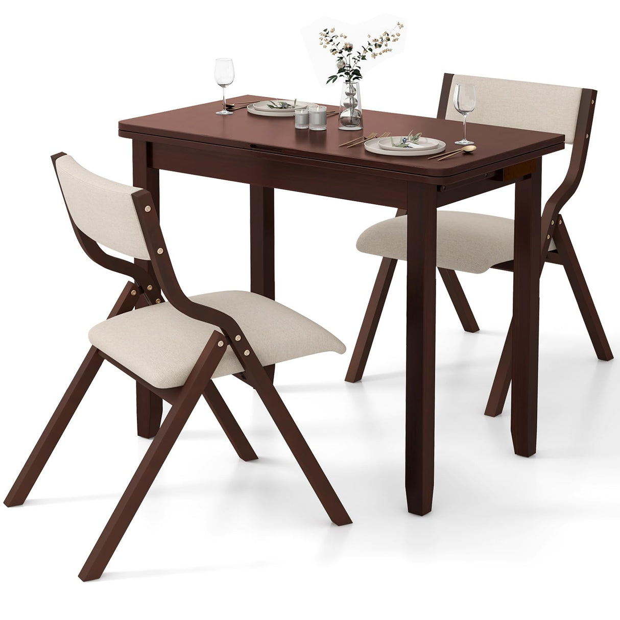 Dining Table Set for 2, Kitchen Table Chairs Set, Expandable Dining Table