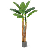 GarveeHome Artificial Banana Tree, 5FT Faux Banana Tree with Grey Planter, Artificial Plants with 11 Faux Banana Leaves Plant for Home Office Decor