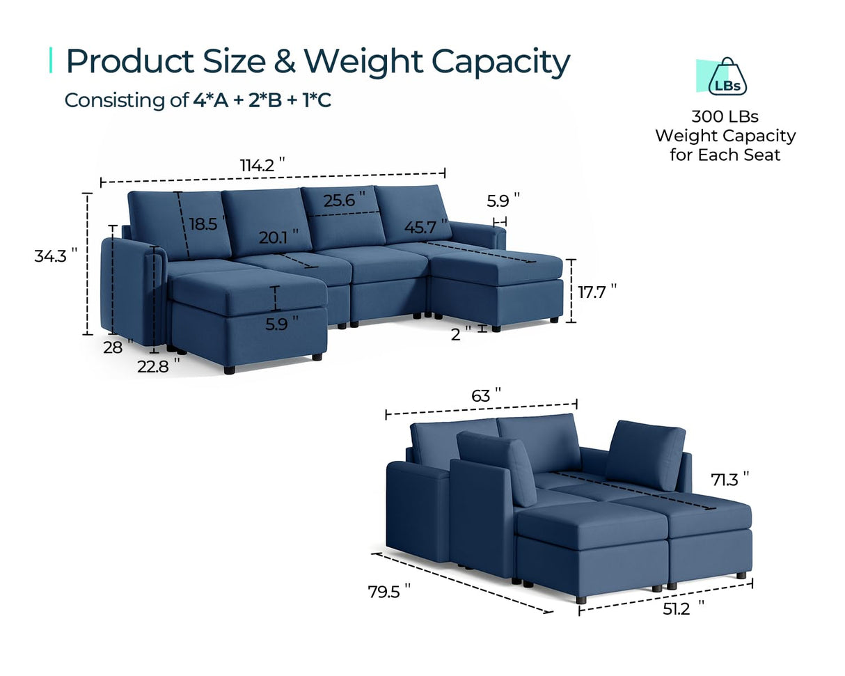 Modular Sectional Sofa, Convertible U Shaped Sofa Couch with Storage