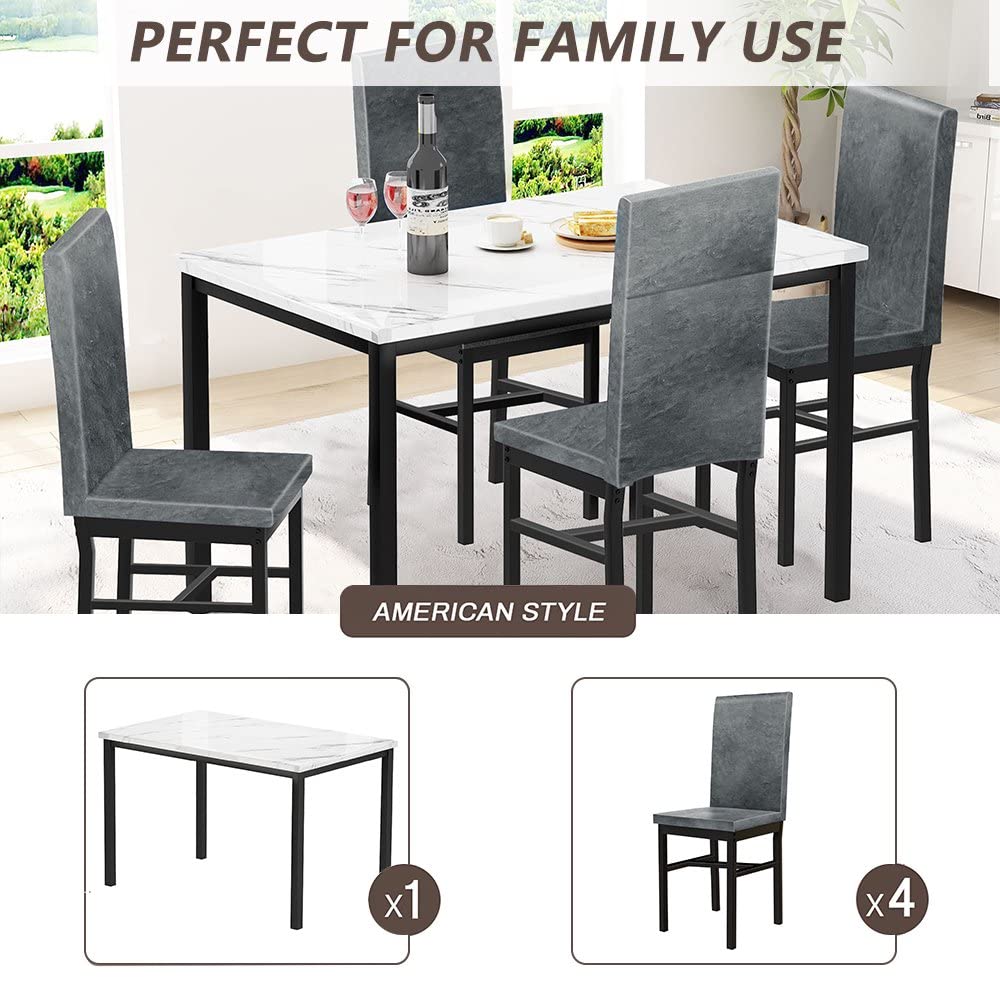 5 Piece Dining Table Set for 4, Kitchen Table and Chairs for 4, Dining Table Furniture Set