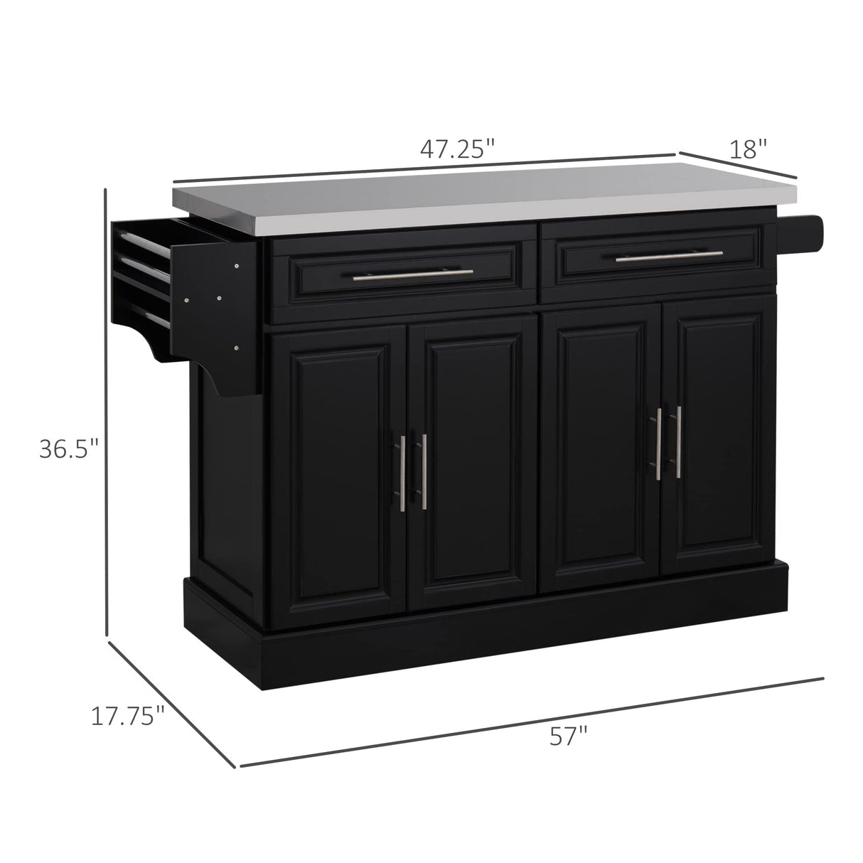 Rolling Kitchen Island with Storage, Portable Kitchen Cart with Stainless Steel Top