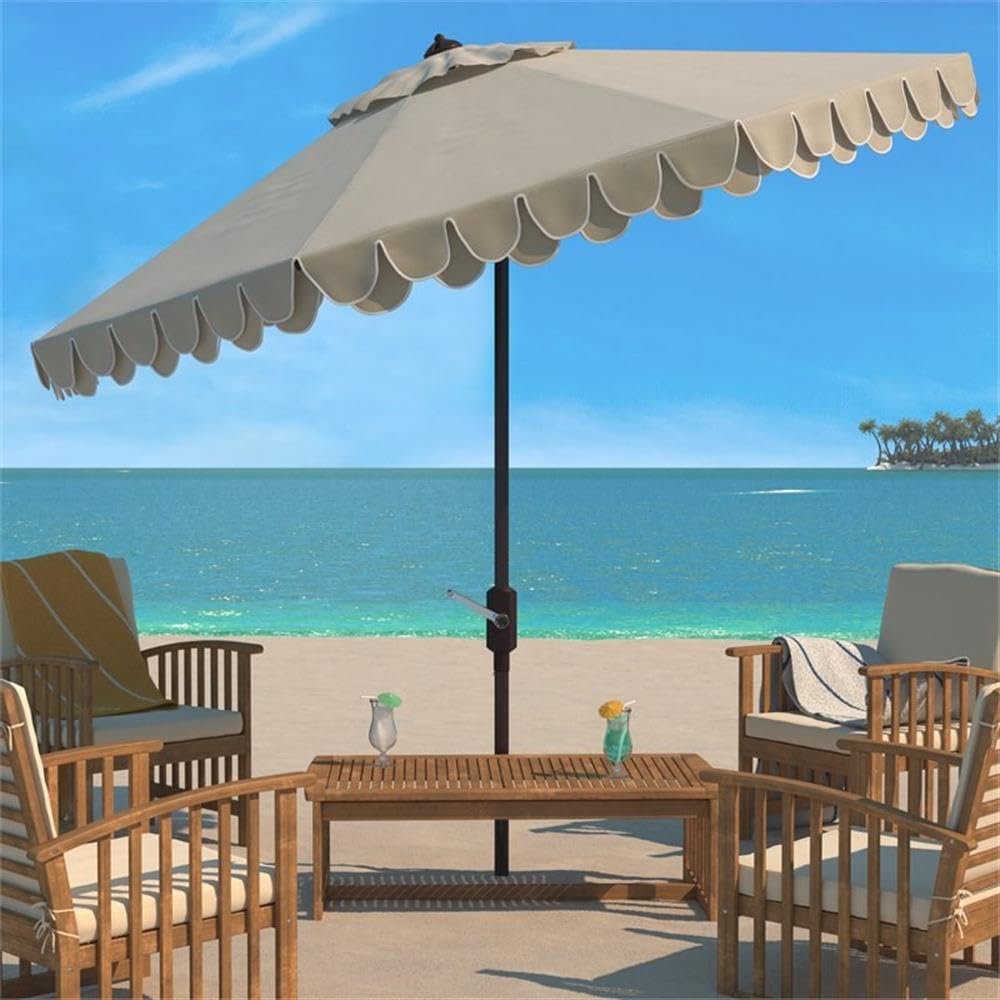 Outdoor Elegant Valance Beige and White 11-foot Round UV Protected Umbrella