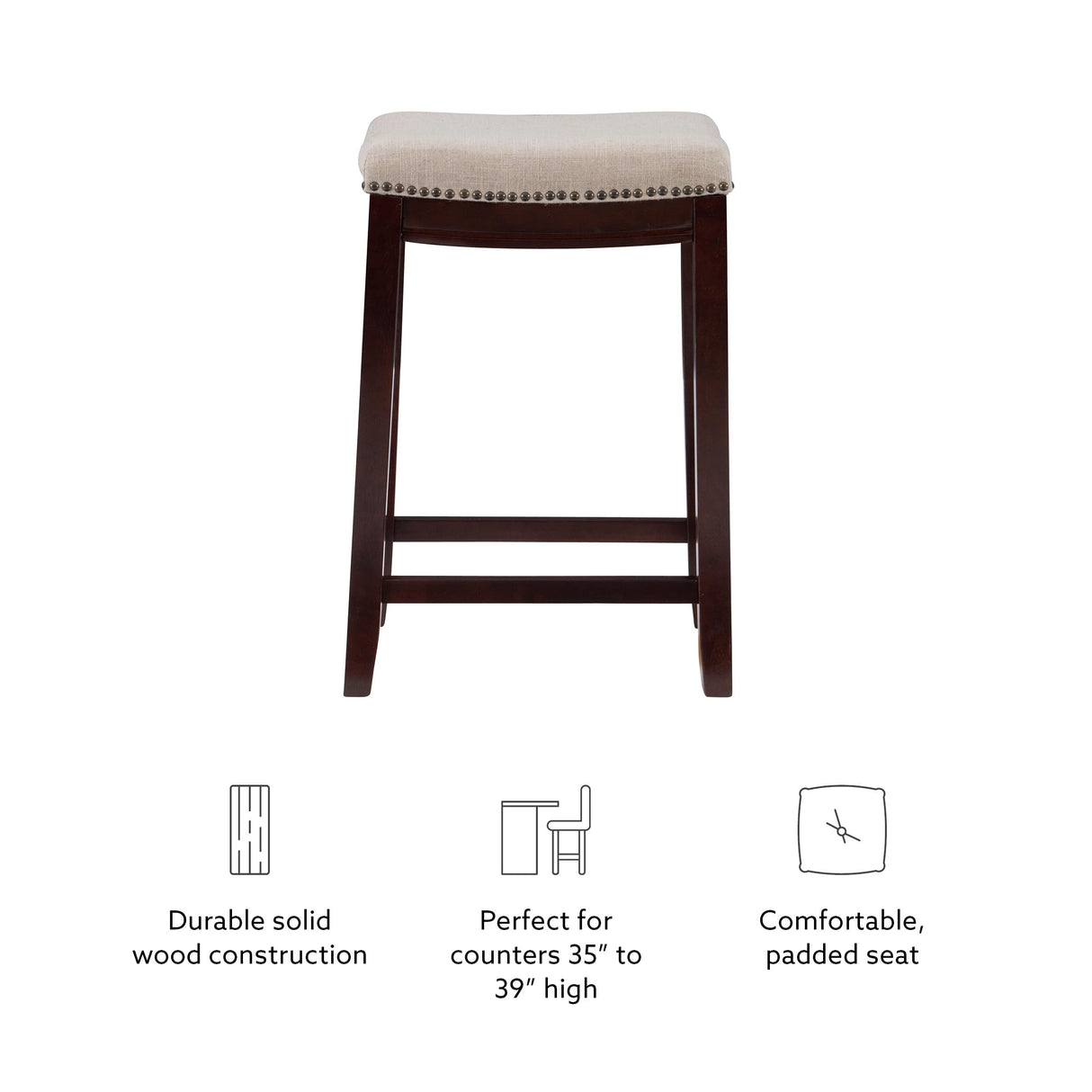 Linen Backless Claridge Stool, Counter Height, Beige & Dark Walnut