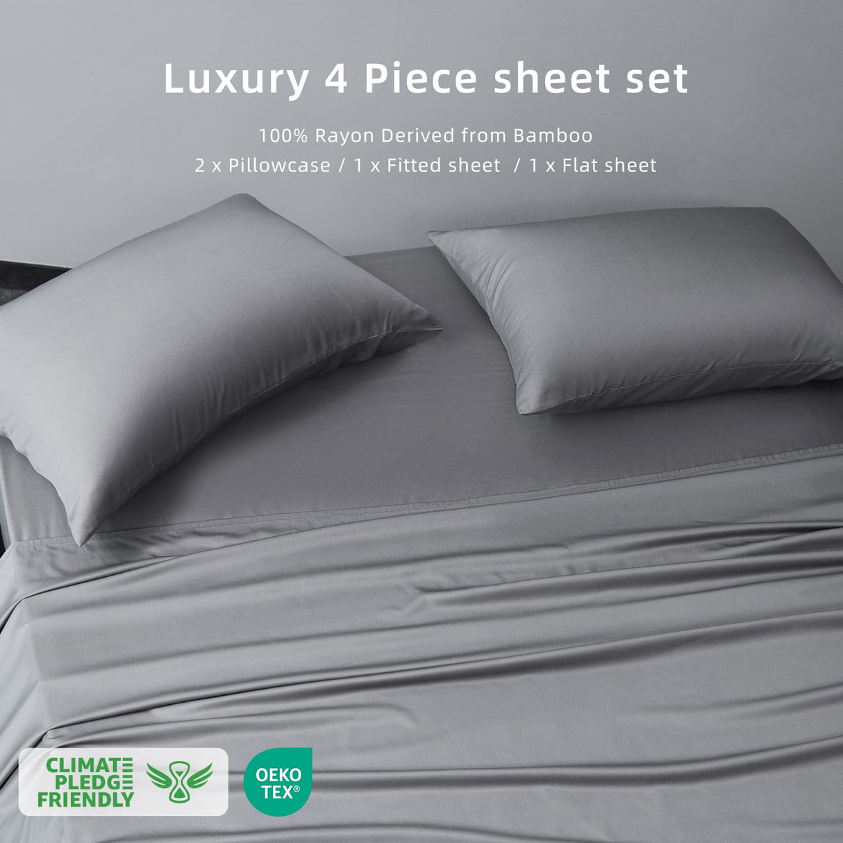 King Sheet Set, Rayon Derived from Bamboo, Cooling Sheets, Deep Pocket Up to 16", Soft