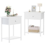 White Nightstands Set of 2, Small Night Stand with Drawer and Shelf Storage End Table for Bedroom