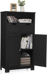 Bathroom Floor Cabinet, Storage Cabinet w/Open Shelf, 2 Doors & 2 Adjustable Drawers,