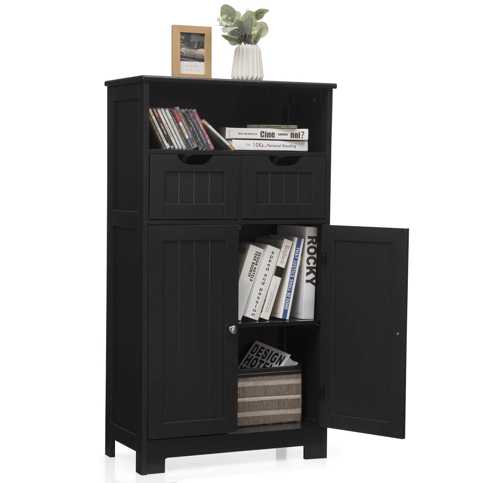 Bathroom Floor Cabinet, Storage Cabinet w/Open Shelf