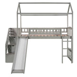 Twin Loft Bed with Stairs and Slide, Wooden House Loft Bed Twin Size