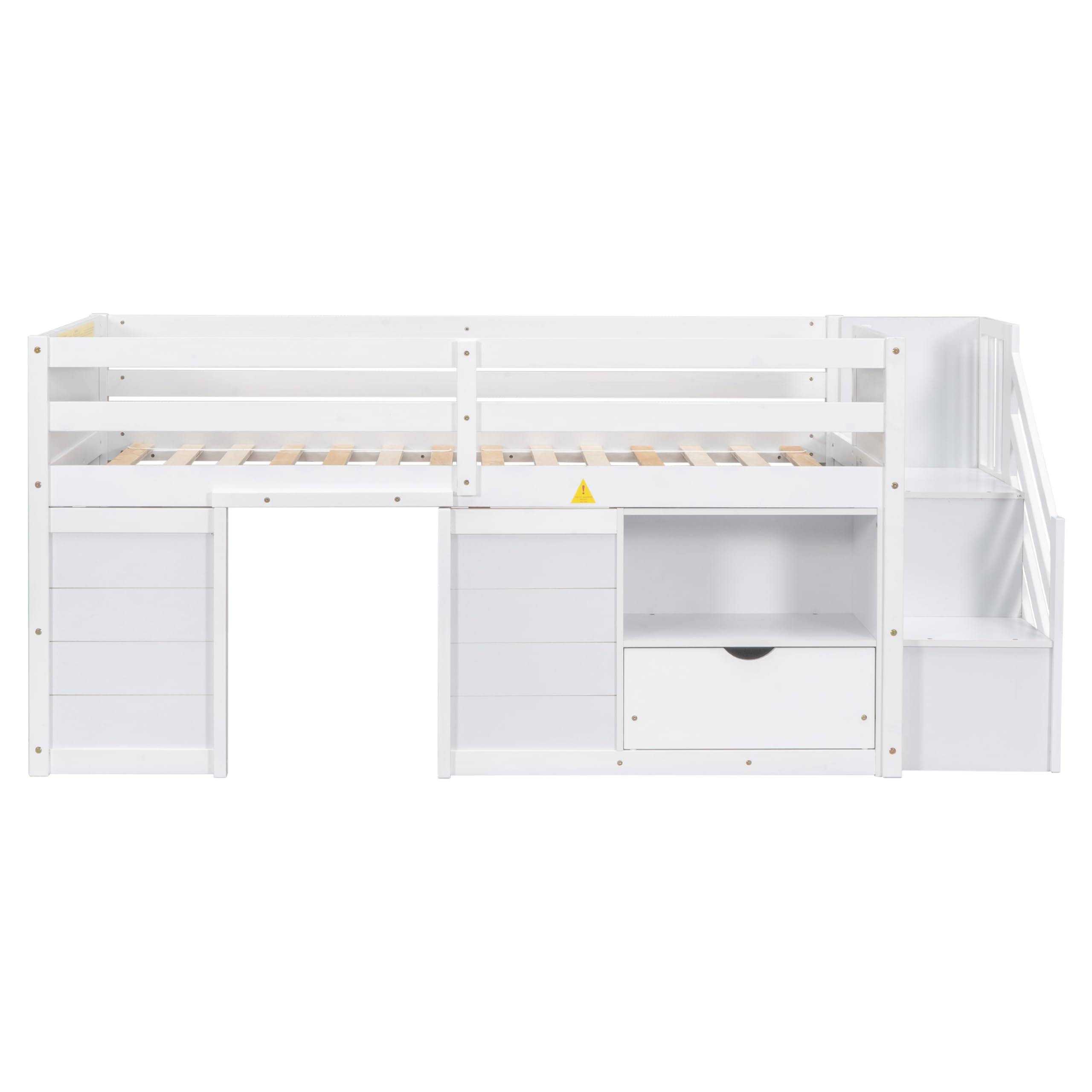 Twin Low Loft Bed with Stairs Storage, Drawer