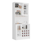 Wine Bar Cabinet with LED Light and Wine Glass Holder, Kitchen Pantry Cabinet