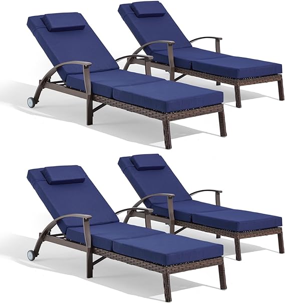 79.1''Chaise Lounge Chair Set Outdoor of 2, Patio Lounge Chair, Wicker Reclining Chair