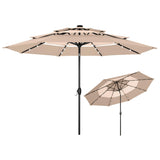 MFSTUDIO 10ft 3 Tier Solar Patio Umbrella, Outdoor Market Umbrellas with 24 LED Lights, Auto-tilt, Sun Shade for for Backyard Deck Garden, Blue & Green