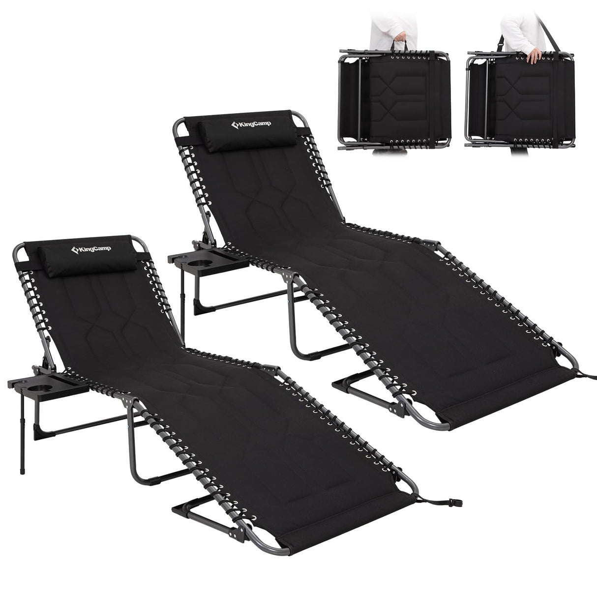 KingCamp Oversize Lounge Chair Outdoor Set of 2, Extra Large Padded Folding 5 Positions