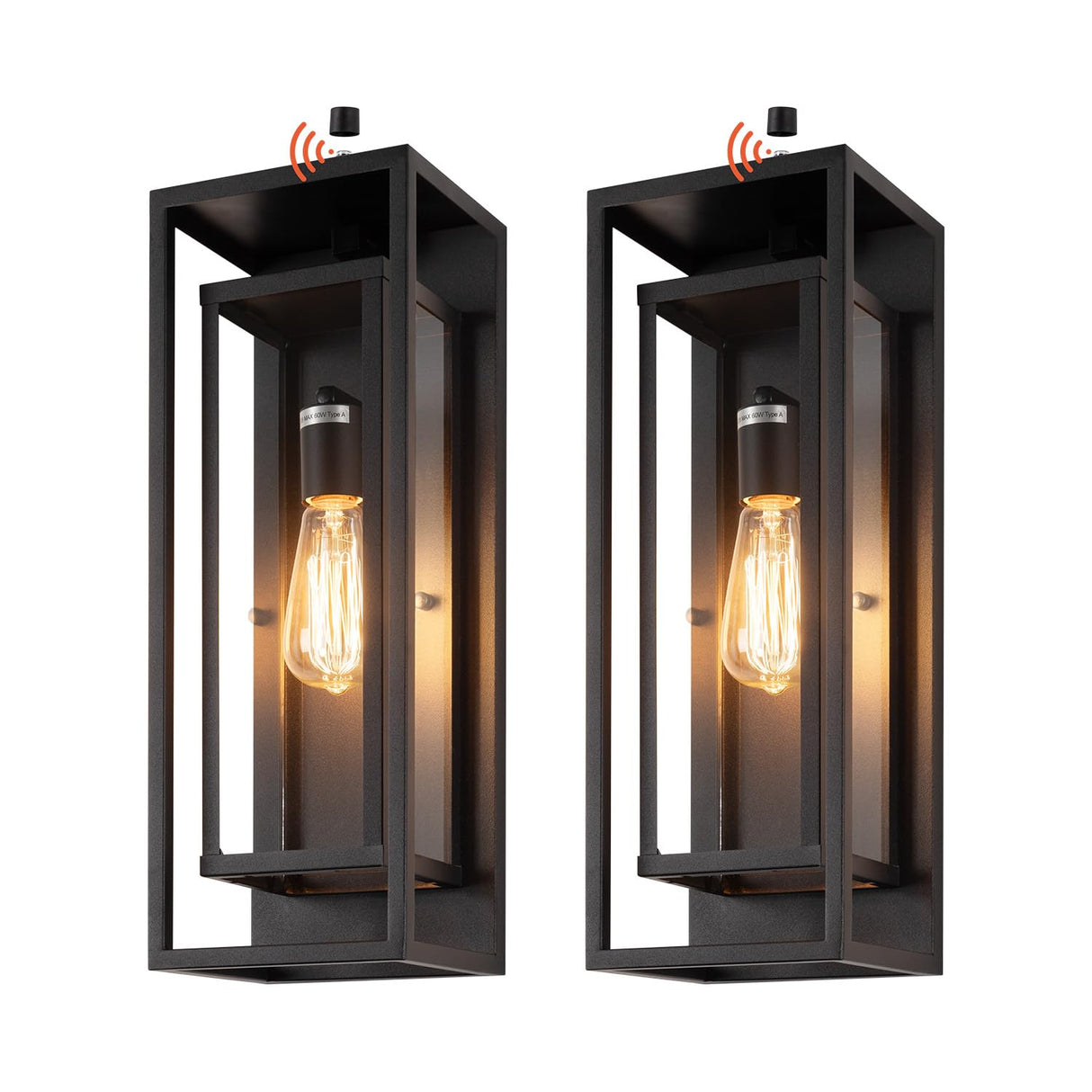 18" Dusk to Dawn Outdoor Wall Sconce 1 Light in Matte Black Rectangular Metal Frame