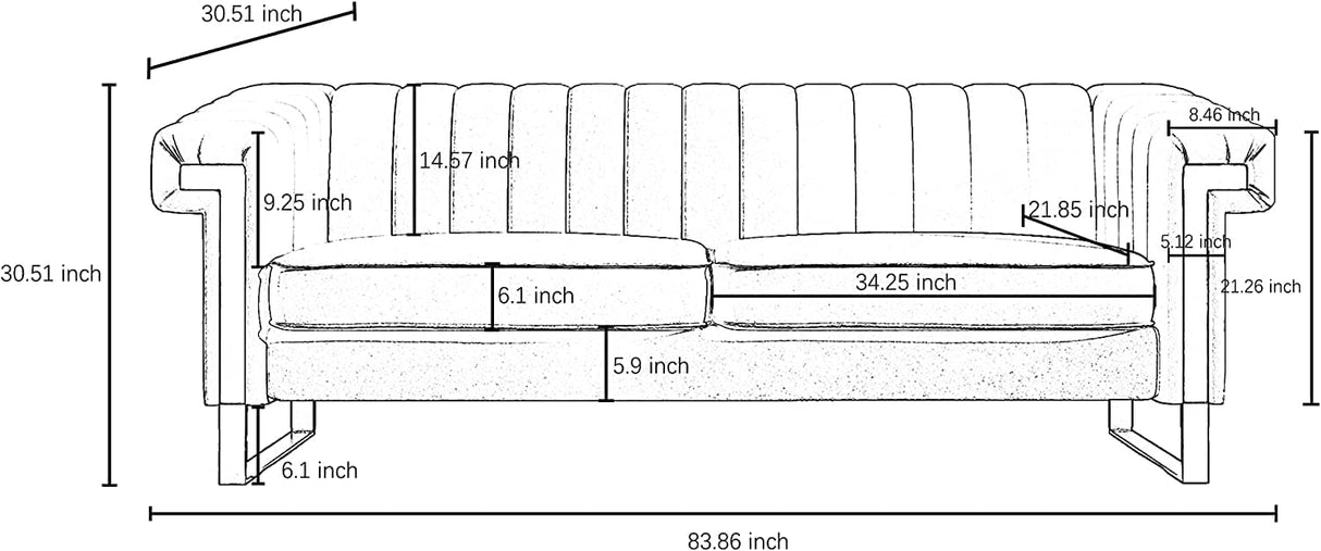 83'' Faux Leather Couch 3 Seater Sofa with Gold Metal Legs Comfy