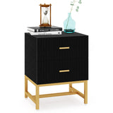 Modern Nightstand with 2 Big Striped Drawers, Tall Bed Side Table Wood Metal End Table