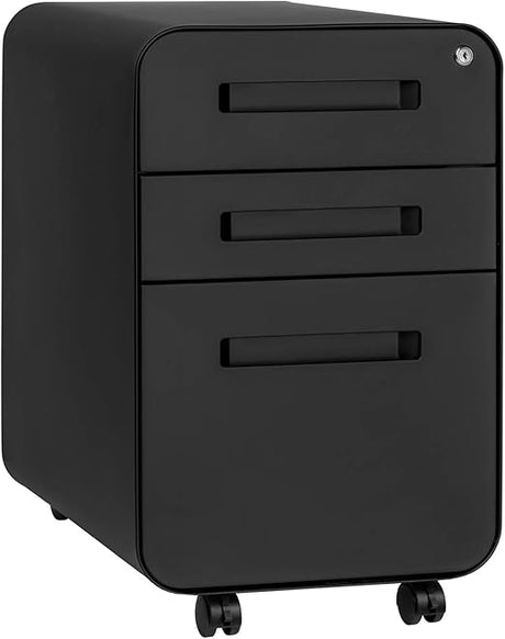 Stockpile 3 Drawer File Cabinet with Lock - Under Office Desk Metal Filing Cabinet,