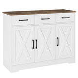 HOSTACK Modern Farmhouse Sideboard Buffet Cabinet, Barn Doors Buffet Storage Cabinet with Drawers and Shelves, Wood Coffee Bar Cabinet with Storage for Kitchen, Dining Room, Living Room, White