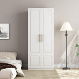 Modern Wardrobe, White Floor Storage Cabinet with Hangers, Spacious and Versatile