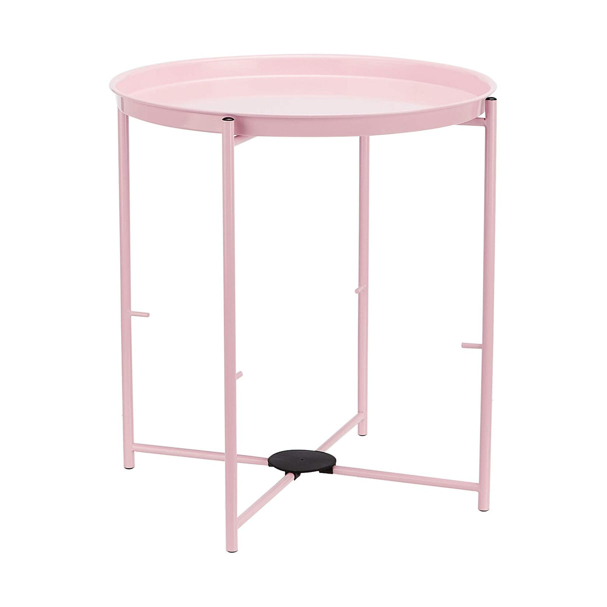 Round Storage End Table, Side Table with Cloth Basket, Dusty Pink