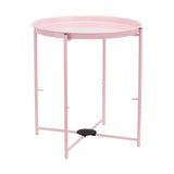 Round Storage End Table, Side Table with Cloth Basket, Dusty Pink