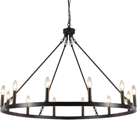 47.2 inches Black Wagon Wheel Chandelier- 20 Light Large Farmhouse Chandelier Rustic