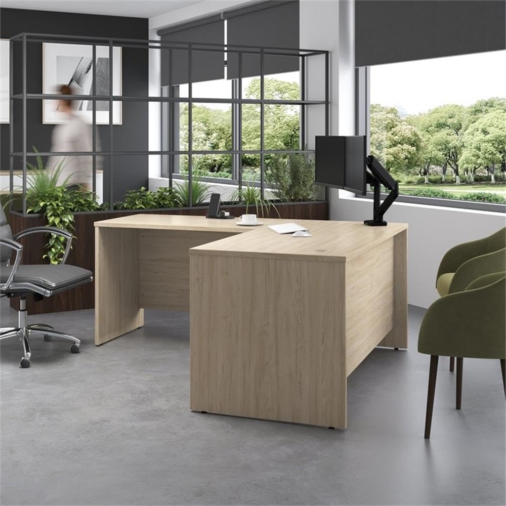 Studio C 60W x 30D L Shaped Desk with 42W Return in Natural Elm, L Workstation
