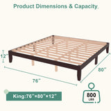 King Wood Platform Bed Frame with Slats - Cherry Finish