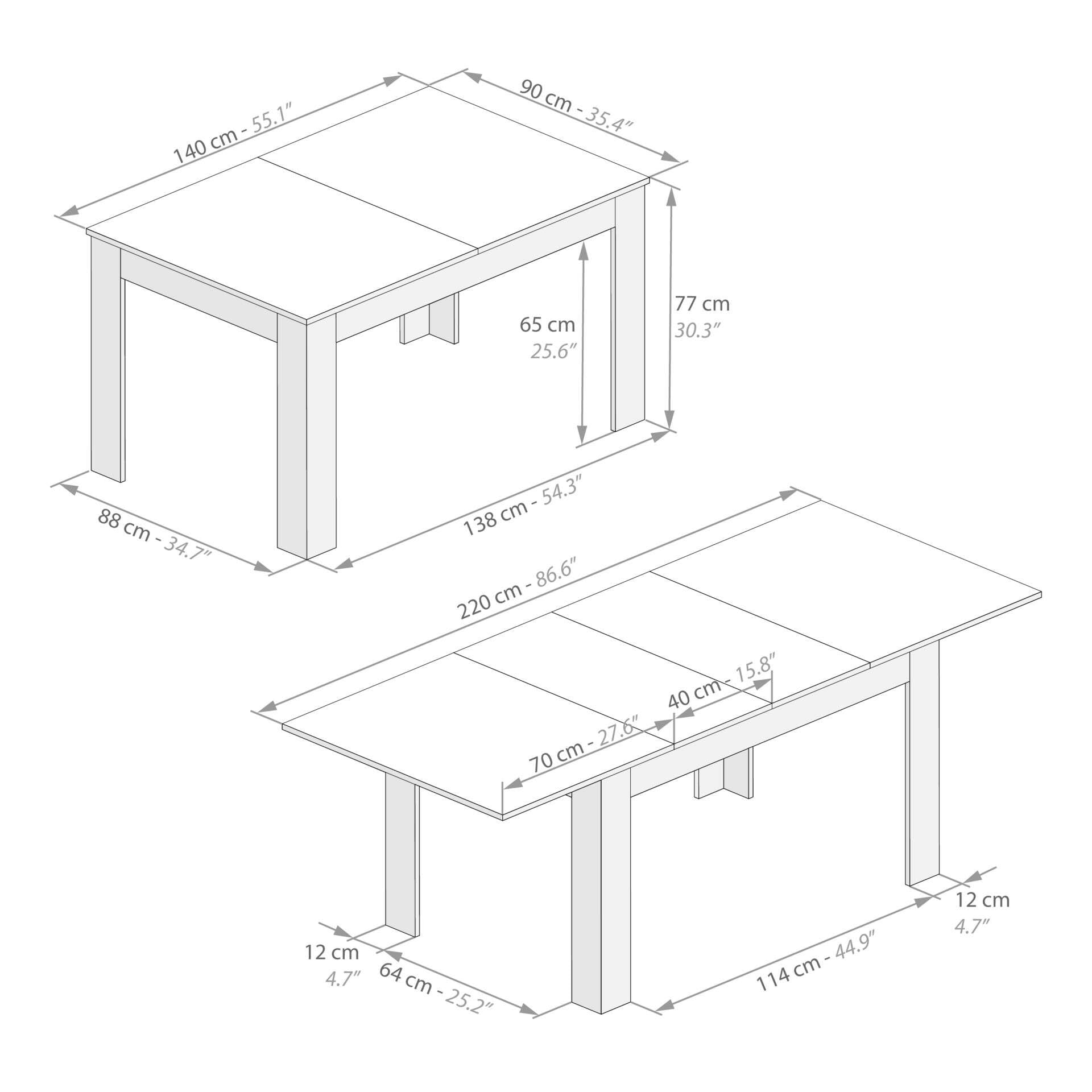 , Easy, Extendable dining table, 55,1(86,6) x35,4 in, Ashwood Black, for 6-10 people,