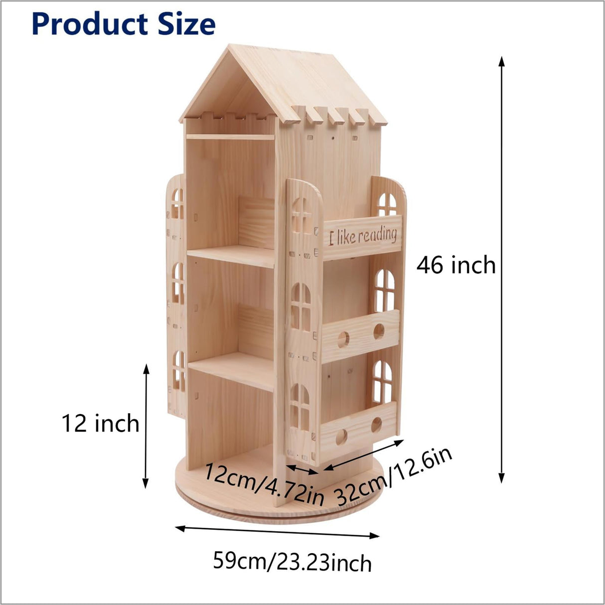 Large Rotating Bookshelf 360 Degree, Wood Castle Bookshelf Bookcase Floor Standing