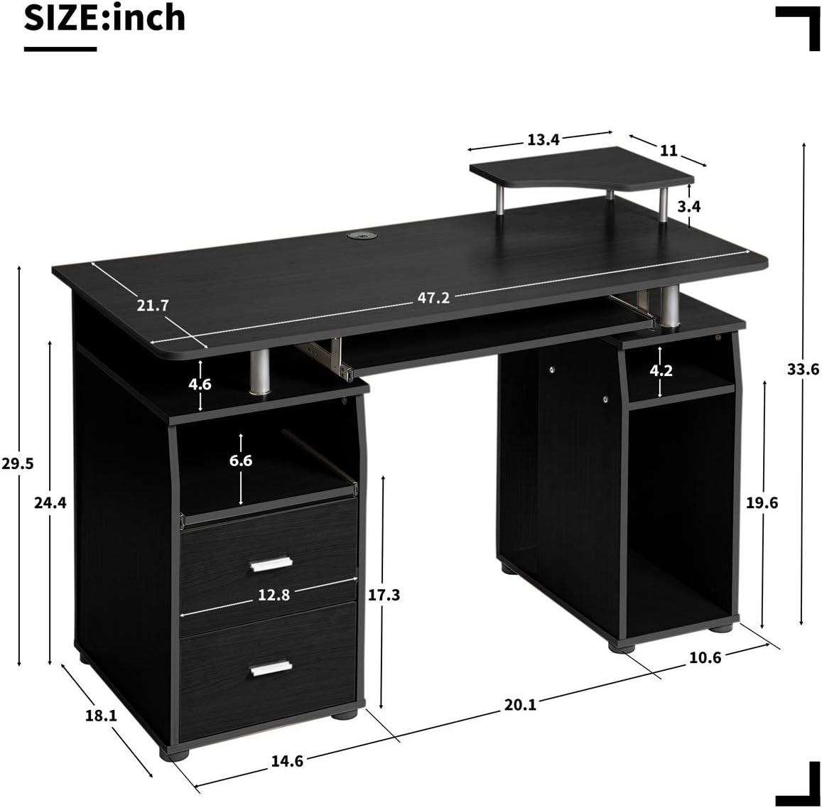 Office Computer Desk - Multi-Functional Writing Study Table Desk with Elevated Shelf,