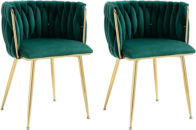 Velvet Dining Chairs Set of 4, Modern Upholstered Dining Chairs with Gold Metal Legs for