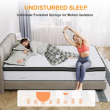 Full Size Mattress, 12 Inch Hybrid Mattress with Individual Pocketed Coil Springs and High Density Foam,