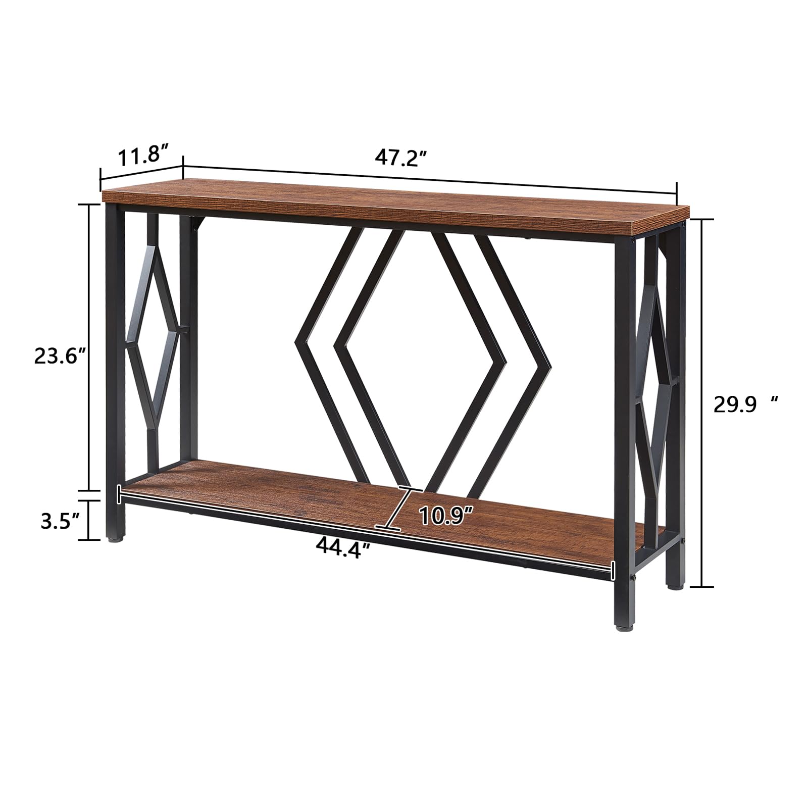 2-Tier Industrial Console Table - Rustic Brown Entryway Table 47"
