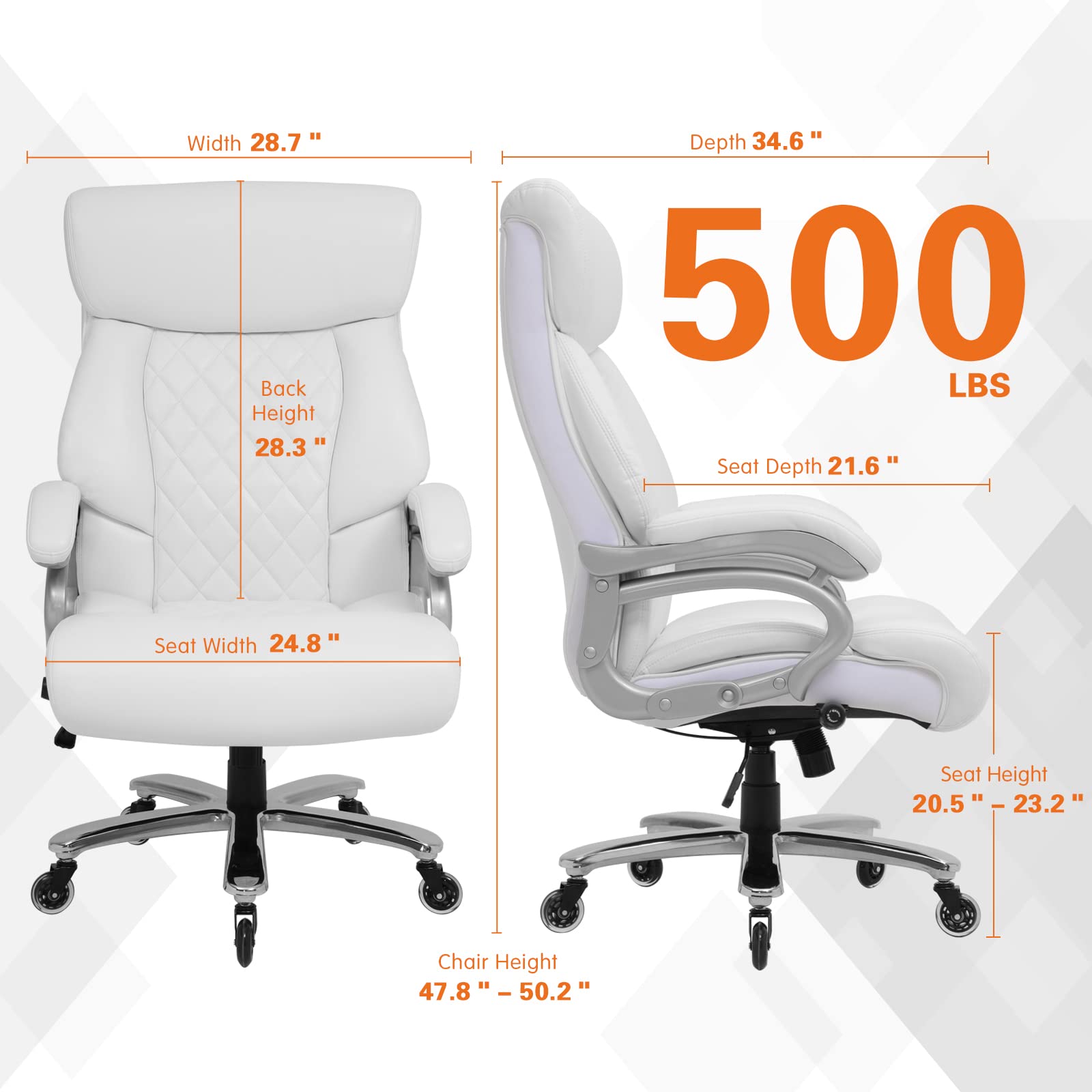 Big and Tall 500lbs Office Chair Wide Spring Seat, High Back Large Executive Chair