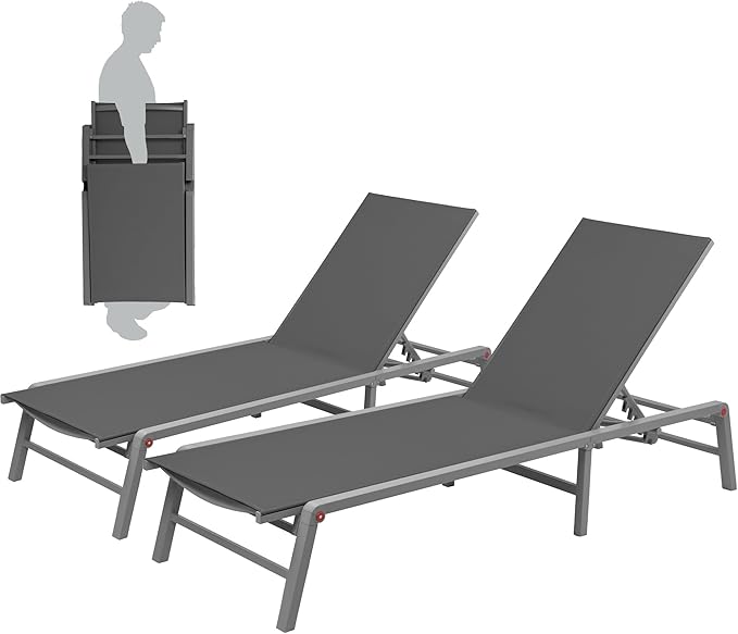 Lounge Chair Outdoor Foldable Outdoor Lounge Chair (2Blue Textilence W/O Table)
