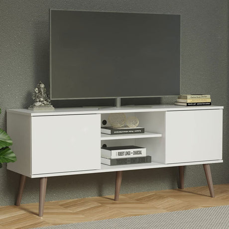 Console with 2 Doors and 2 Shelves with Cable Management for 50, 55 Inch Media Storage