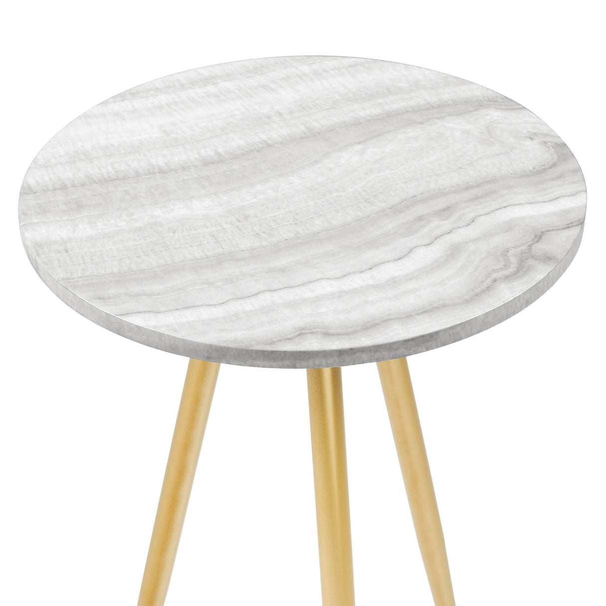 Modern Glam 3-Leg Side Table, 25 Inch, Faux Grey Marble/Gold