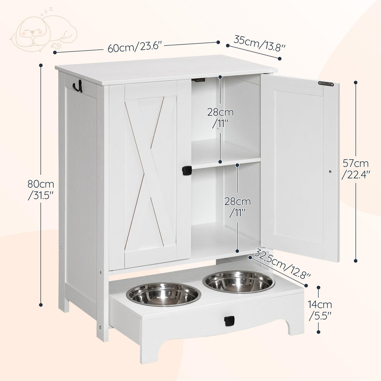 Elevated Dog Feeding Station with Storage Cabinet