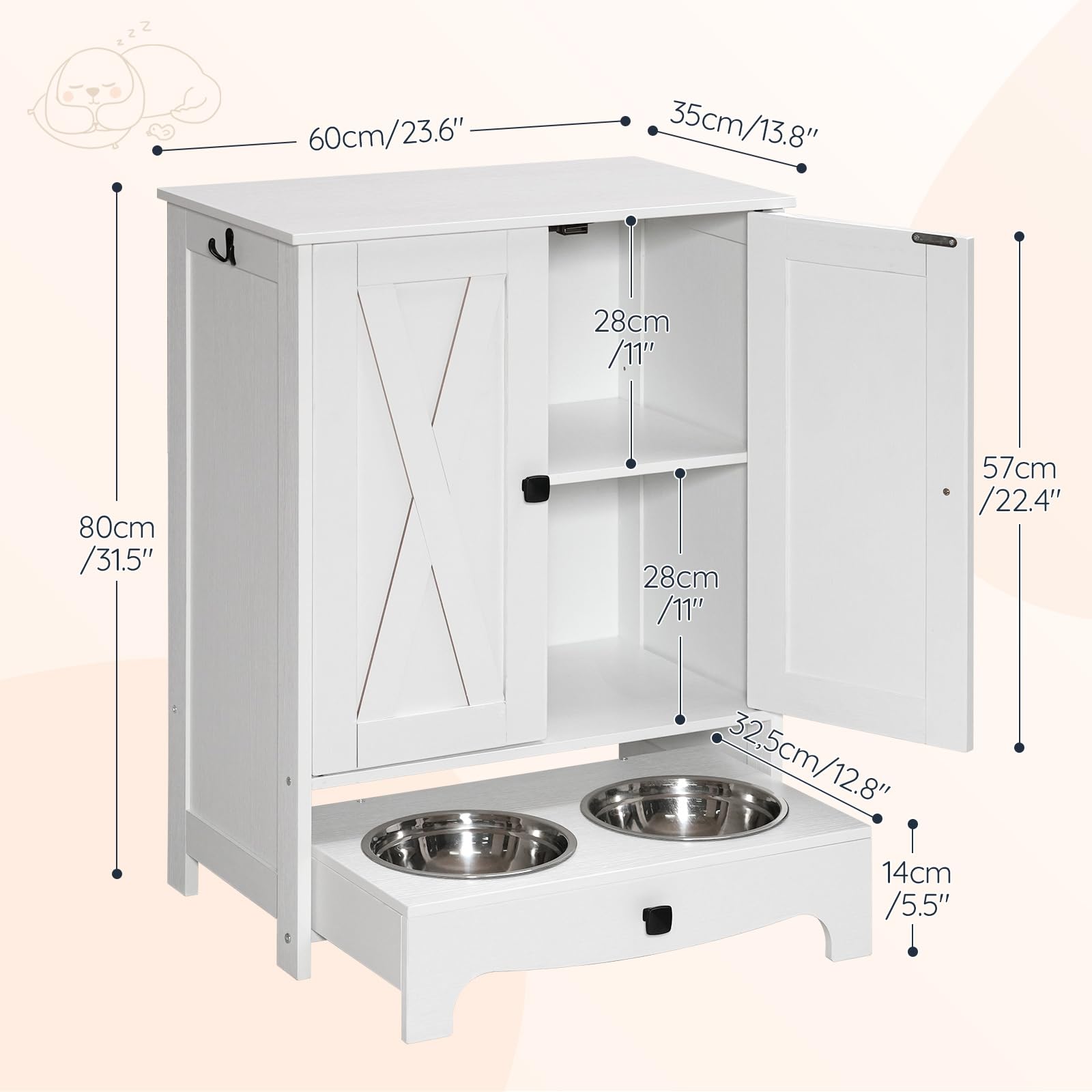 Elevated Dog Feeding Station with Storage Cabinet