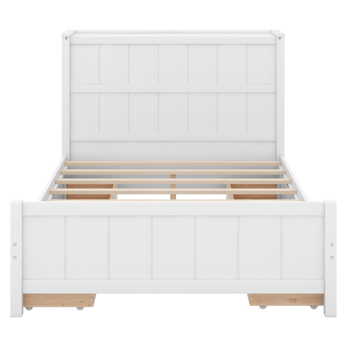 Merax Full Size Platform Bed with Drawers and Storage Shelves, White