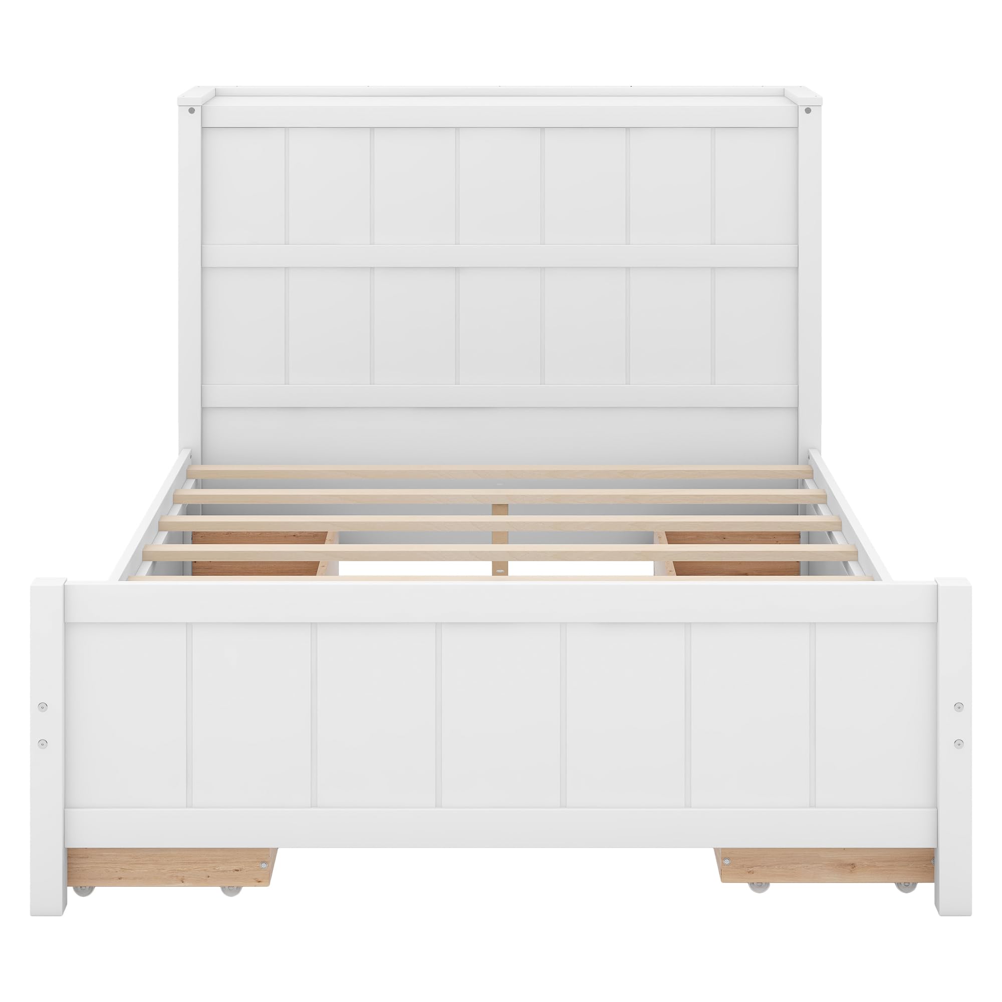 Merax Full Size Platform Bed with Drawers and Storage Shelves, White