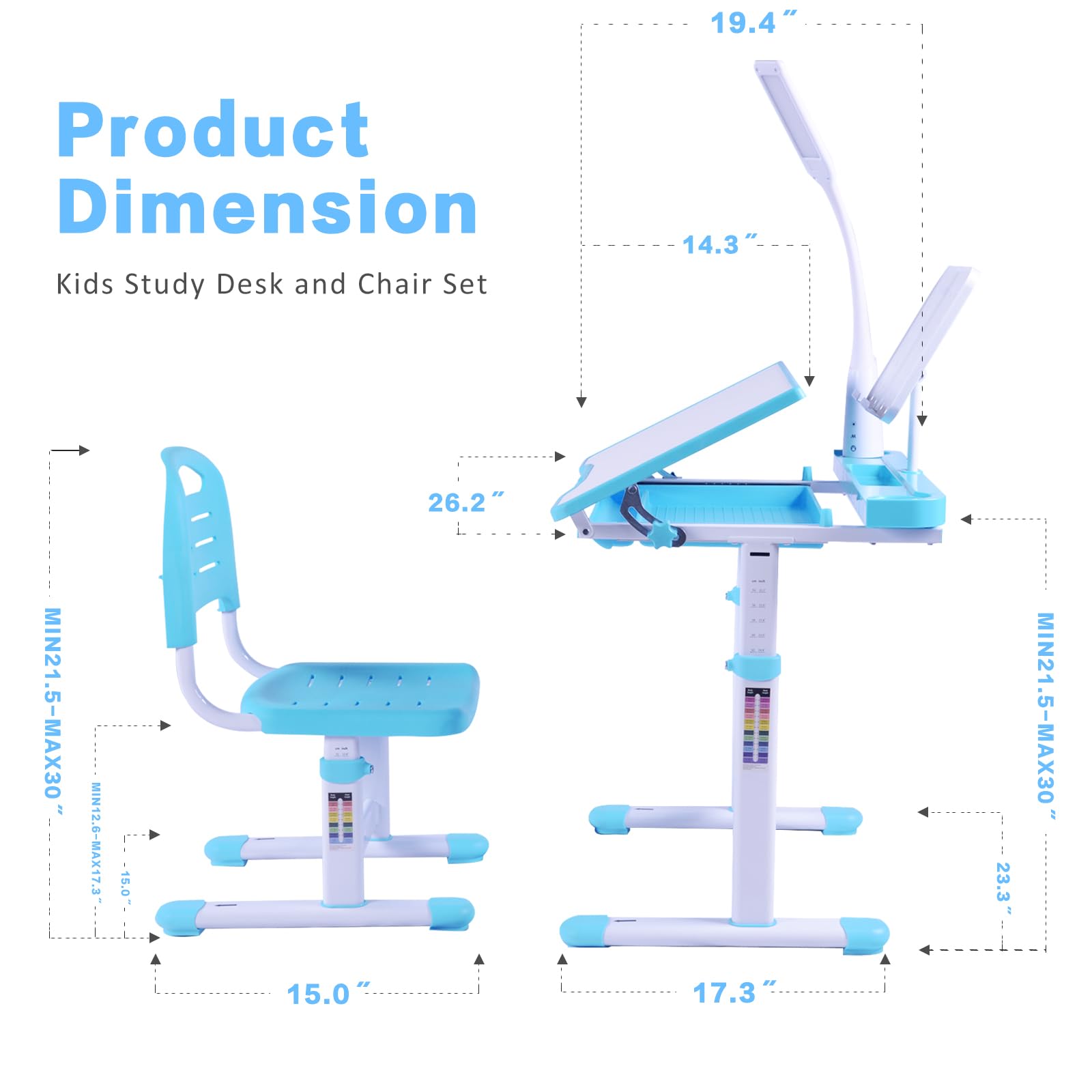 Kids Desk & Chair Set | Adjustable Study Table with Tilt Desktop & LED Light