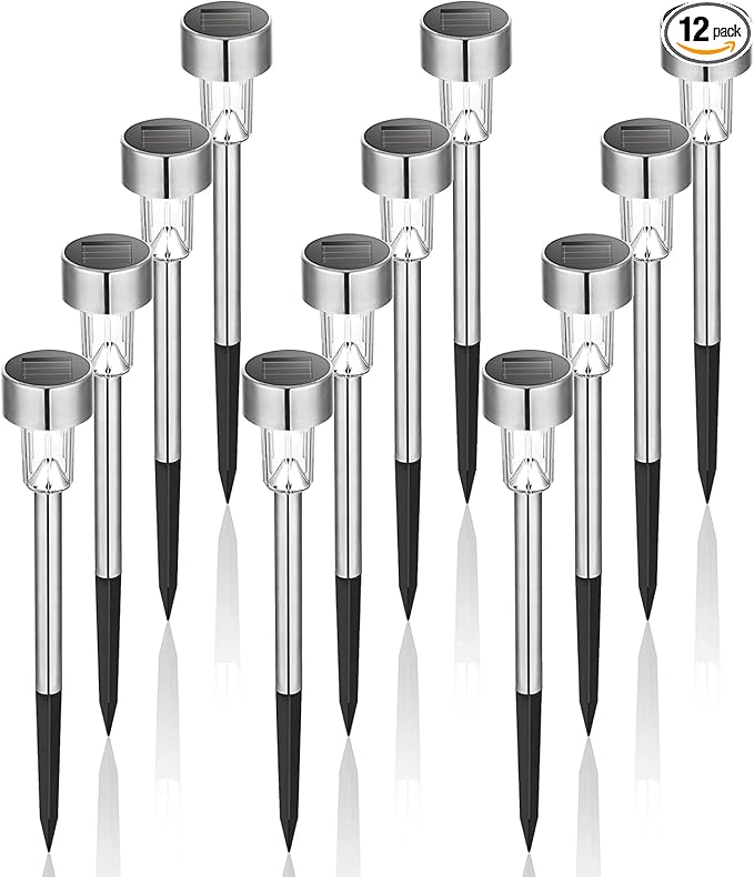 Solar Lights Outdoor Waterproof, 12 Pack, Stainless Steel LED Solar Garden Lights for Patio